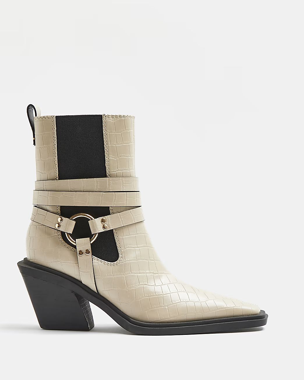 Cream croc embossed western boots | River Island (UK & IE)