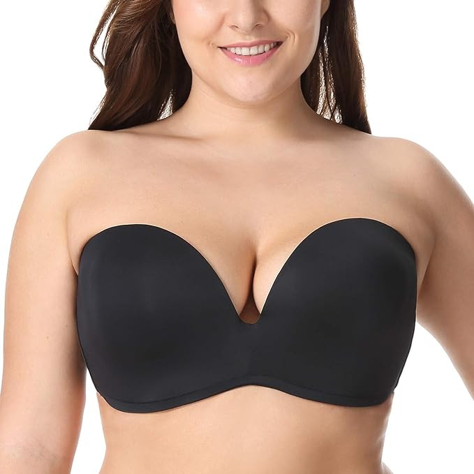 DELIMIRA Women's Strapless Bra Plunge Push Up for Big Busted Seamless Slightly Lined Support Lift... | Amazon (US)