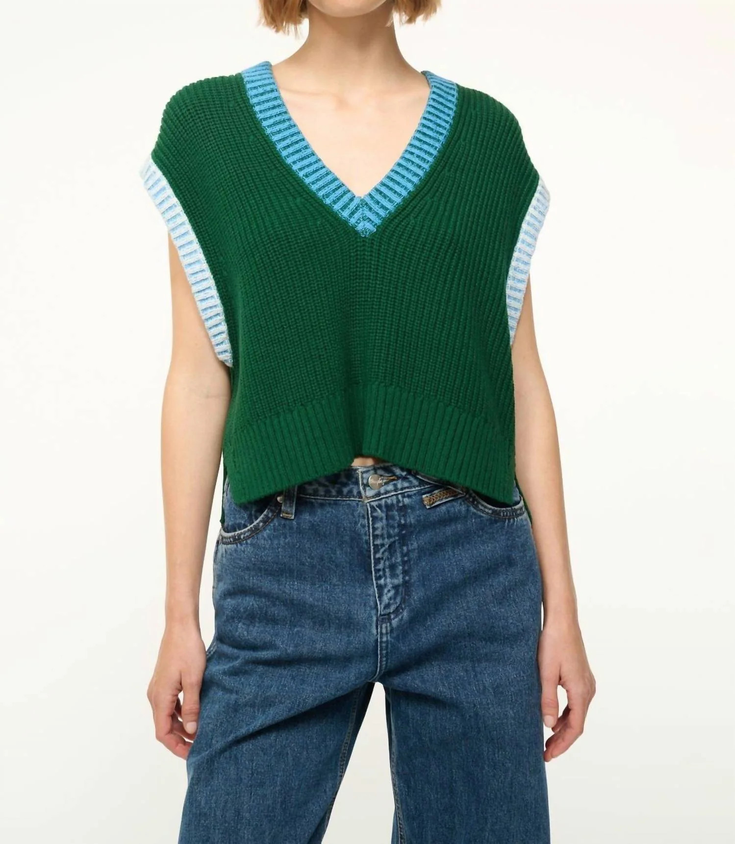 Americana V Neckline Sweater In Jungle Sky Ivory | Shop Simon