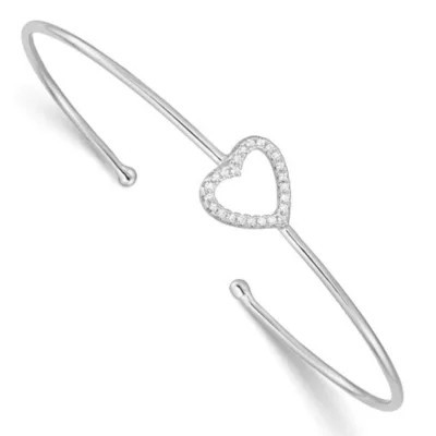 Luxury Giftware by Jere Sterling Silver Rhodium-plated Cubic Zirconia Heart Cuff Bangle Bracelet | Belk