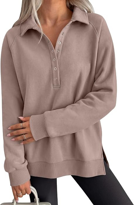 ANRABESS Women's Oversized Button Up Henley Sweatshirts | Amazon (US)