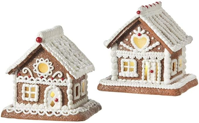 RAZ Imports 2021 5.25-inch White Icing Lighted Gingerbread House Figurine, Assortment of 2 | Amazon (US)