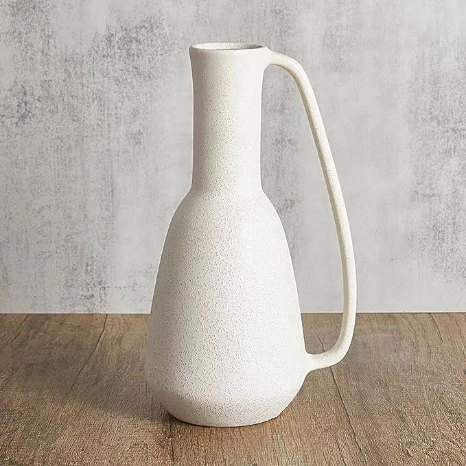BlossoME Ceramic White Vase 12 inch Tall with Handle Matte Glazed Pottery Vessel Rustic Stoneware... | Amazon (US)