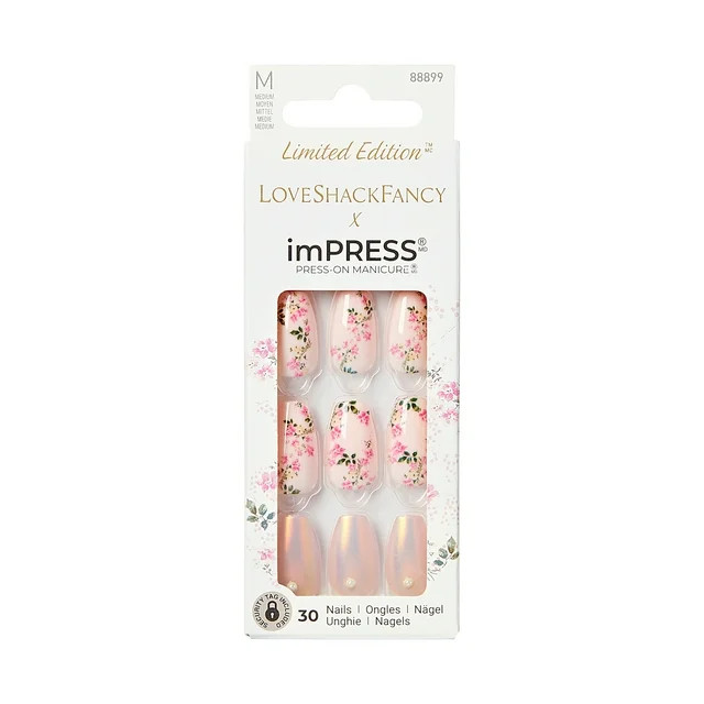 LoveShackFancy x imPRESS Limited Edition Medium Coffin Press-On Nails, Pink, 30 Pieces | Walmart (US)