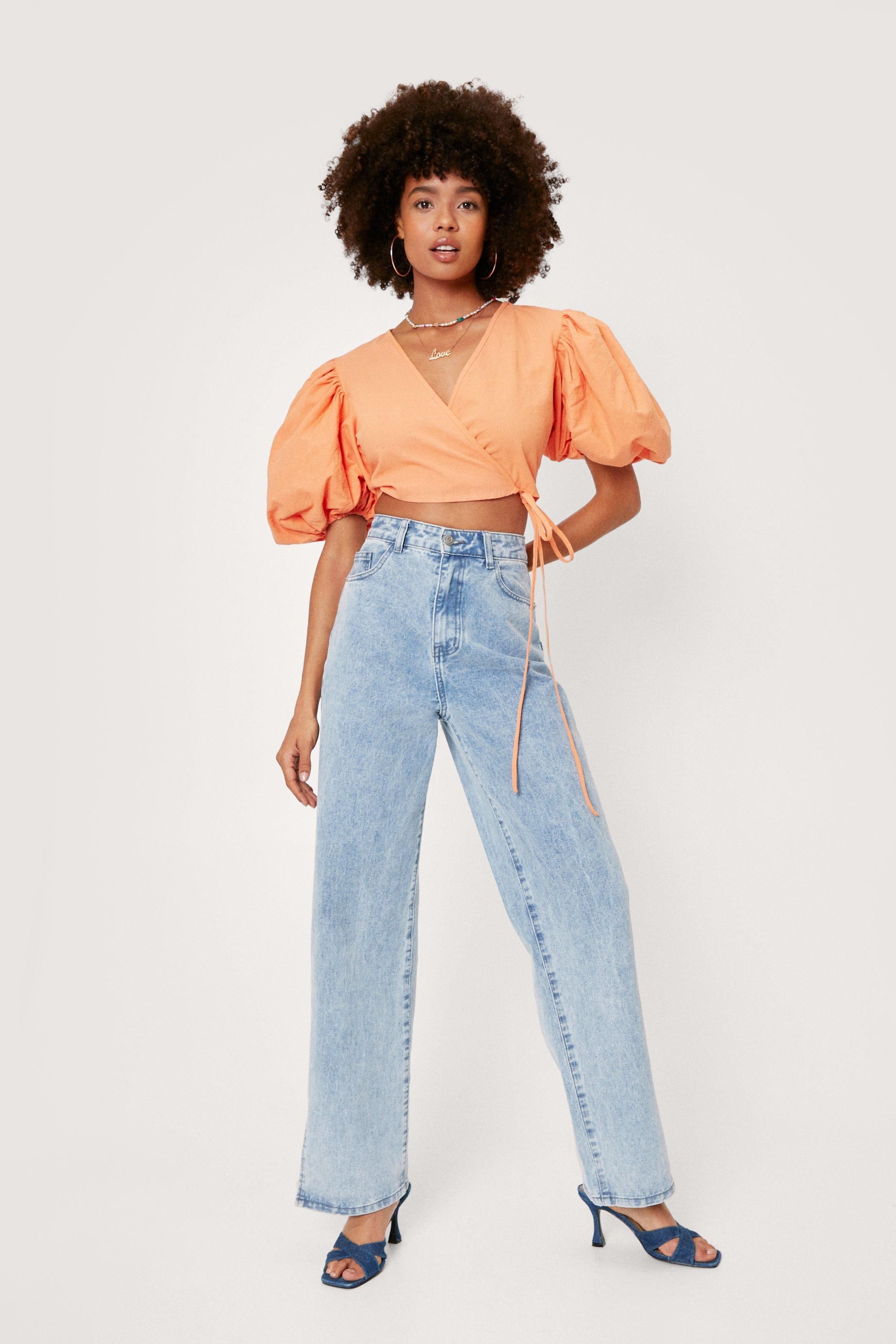 Puff Sleeve Linen Look Wrap Blouse | Nasty Gal (US)