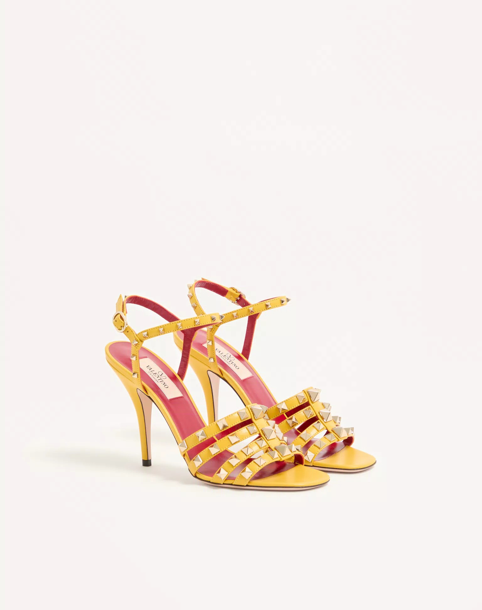 Sandales Rockstud En Cuir De Chevreau, Talon : 100 mm pour Femme en Jaune | Valentino FR | Valentino