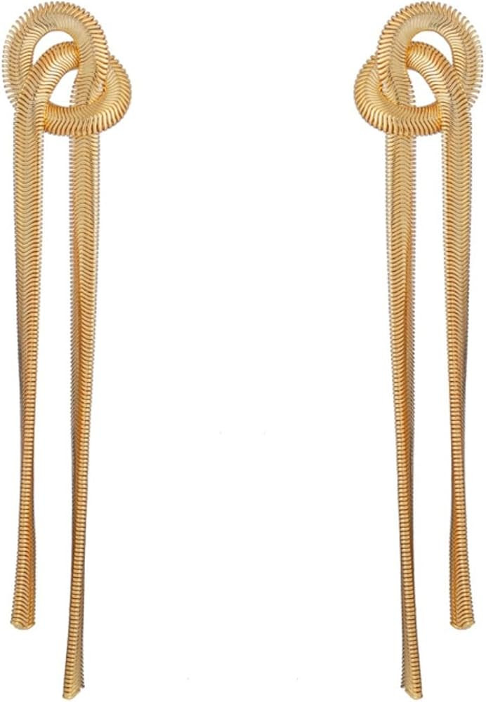Long Gold Tassel Dangle Earrings for Women Girls,Boho Statement Snake Bone Chain Knot Tassel Earr... | Amazon (US)