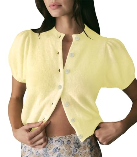 Short Sleeve Cardigan Sweater for Women Cropped Summer Light Weight Button up y2k Knit Crop Cardi... | Amazon (US)