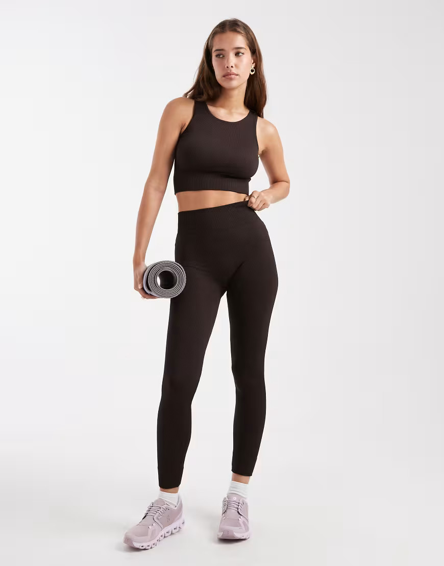 ONLY seamless leggings co-ord in chocolate brown | ASOS (Global)