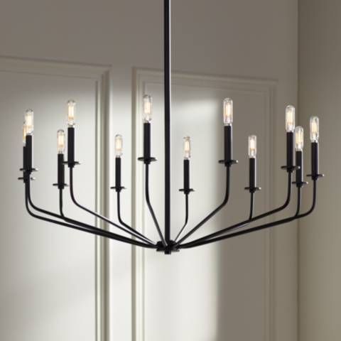 Milanese 37 1/2" Wide Black Candelabra 12-Light Chandelier | Lamps Plus