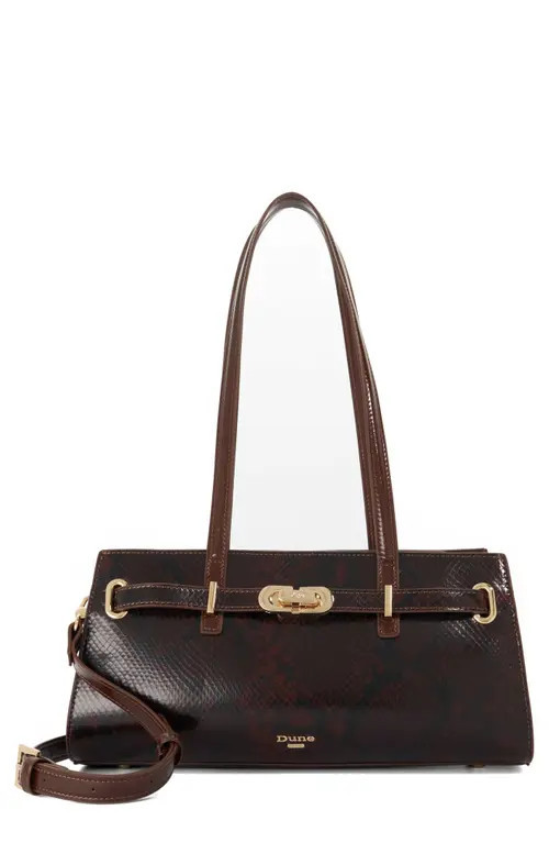 Dune London Depend Croc Embossed Leather Shoulder Bag in Brown at Nordstrom | Nordstrom