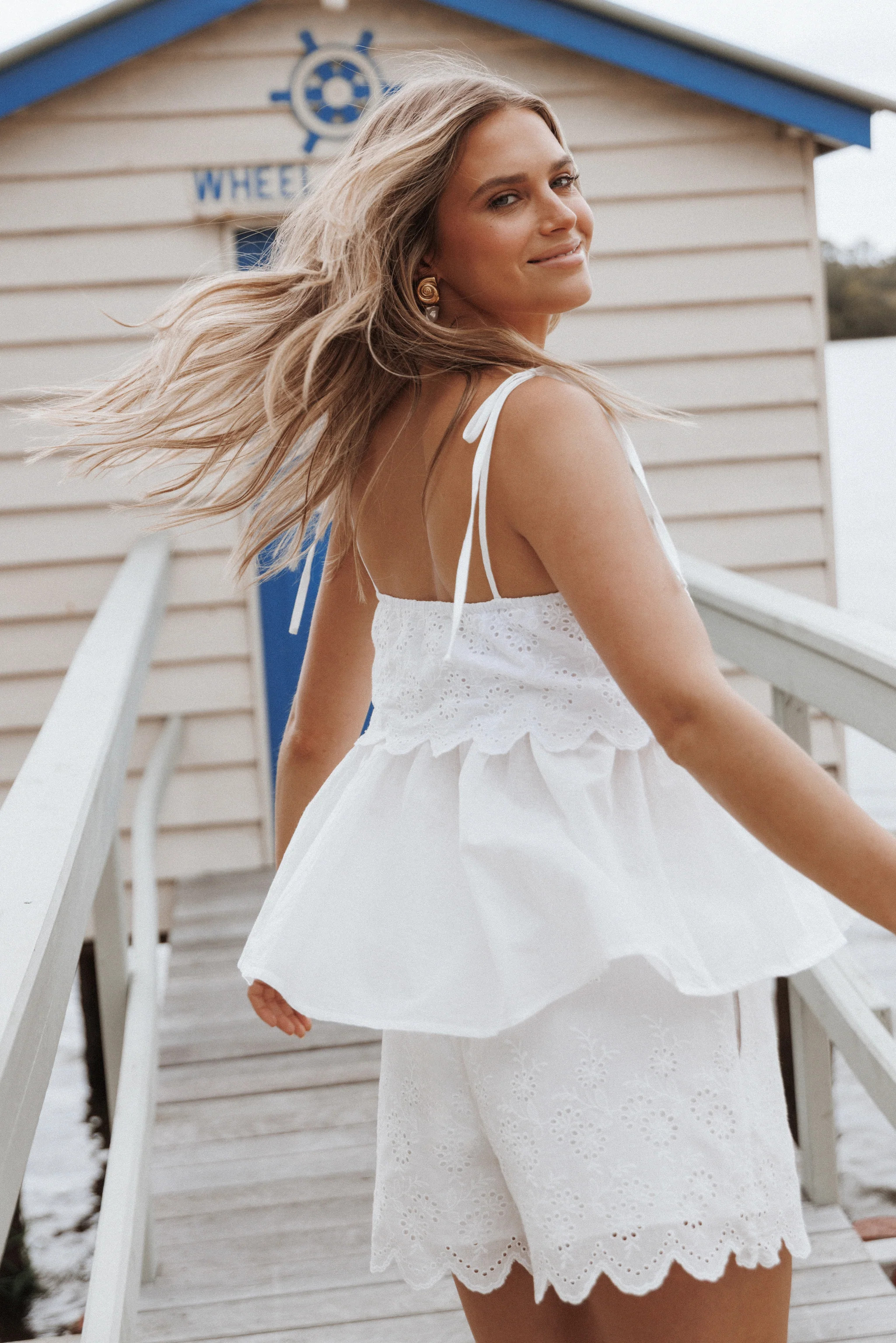 Zera Eyelet Scallop Shorts - White | Petal & Pup (US)