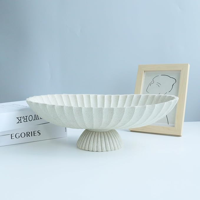 14.5" Large Decorative Bowl - White Fluted Scalloped Decorative Bowls for Home Decor - Organic Mo... | Amazon (US)