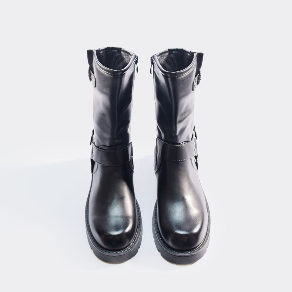 Brooks Buckle Ring Detail Ankle Biker Boot In Black Faux Leather | EGO (UK)