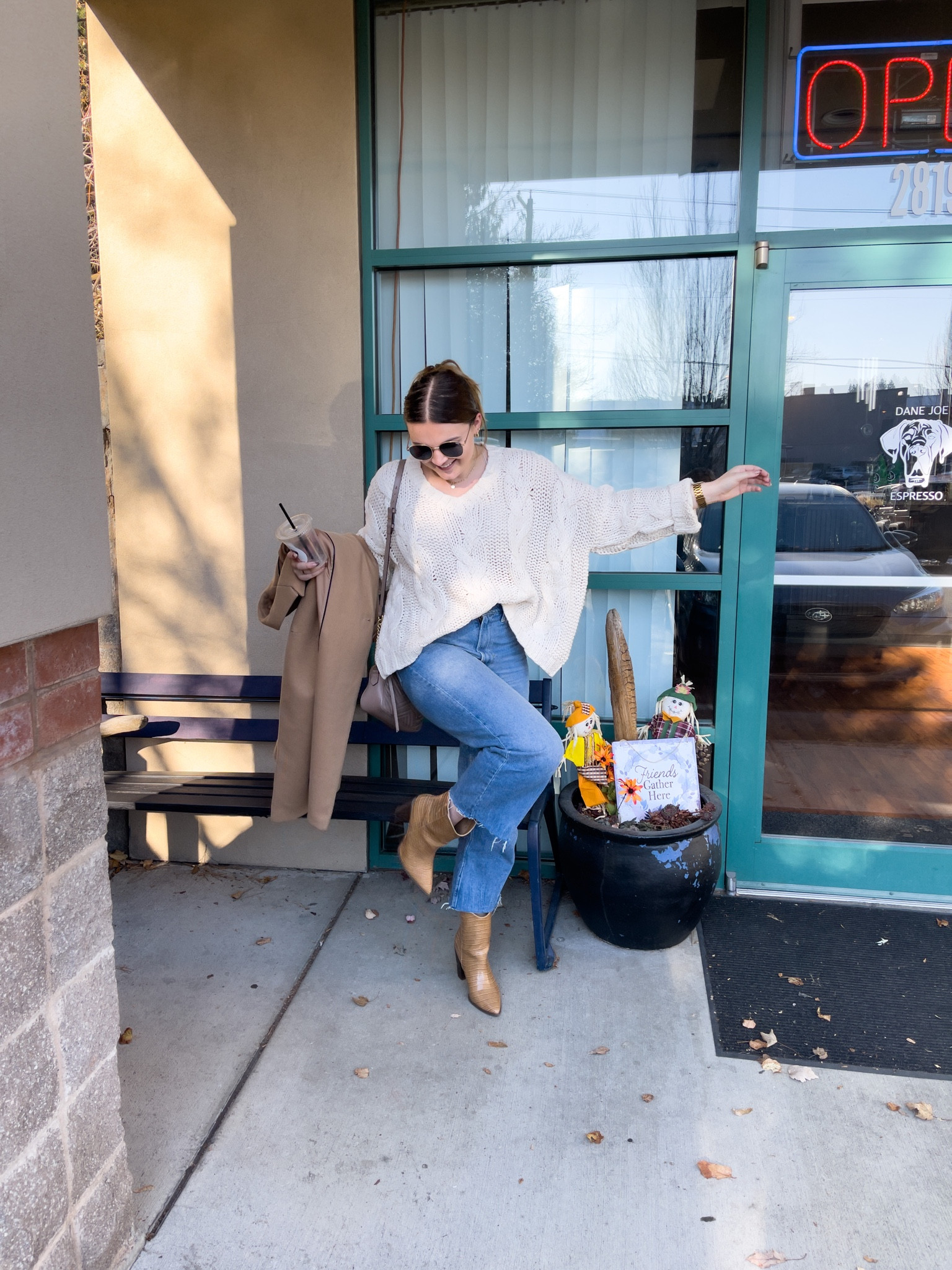 Casual pre winter outfit idea! Perfect for going into thanksgiving this week 

I’m wearing a size 8 coat, size 31 jeans and size 9 boots 

#LTKunder100 #LTKHoliday #LTKstyletip