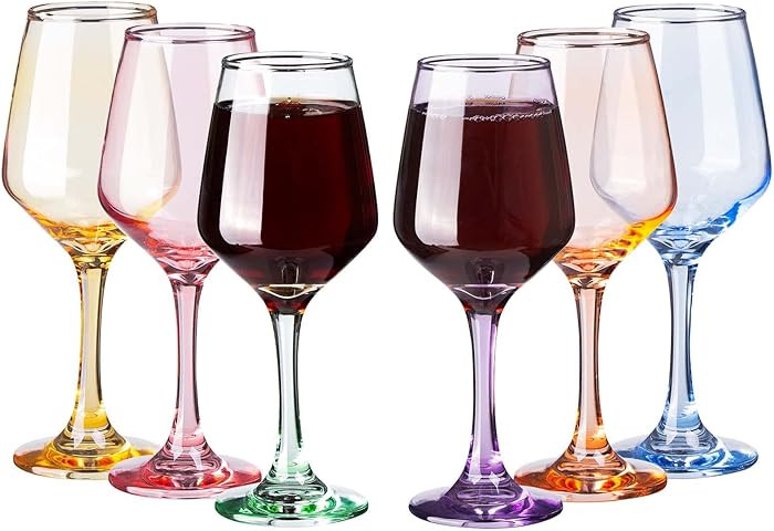 SUNNOW 12 Ounce Multicolor Crystal Wine Glass,for Home Dinning, Bar and Party,Set of 6 | Amazon (US)