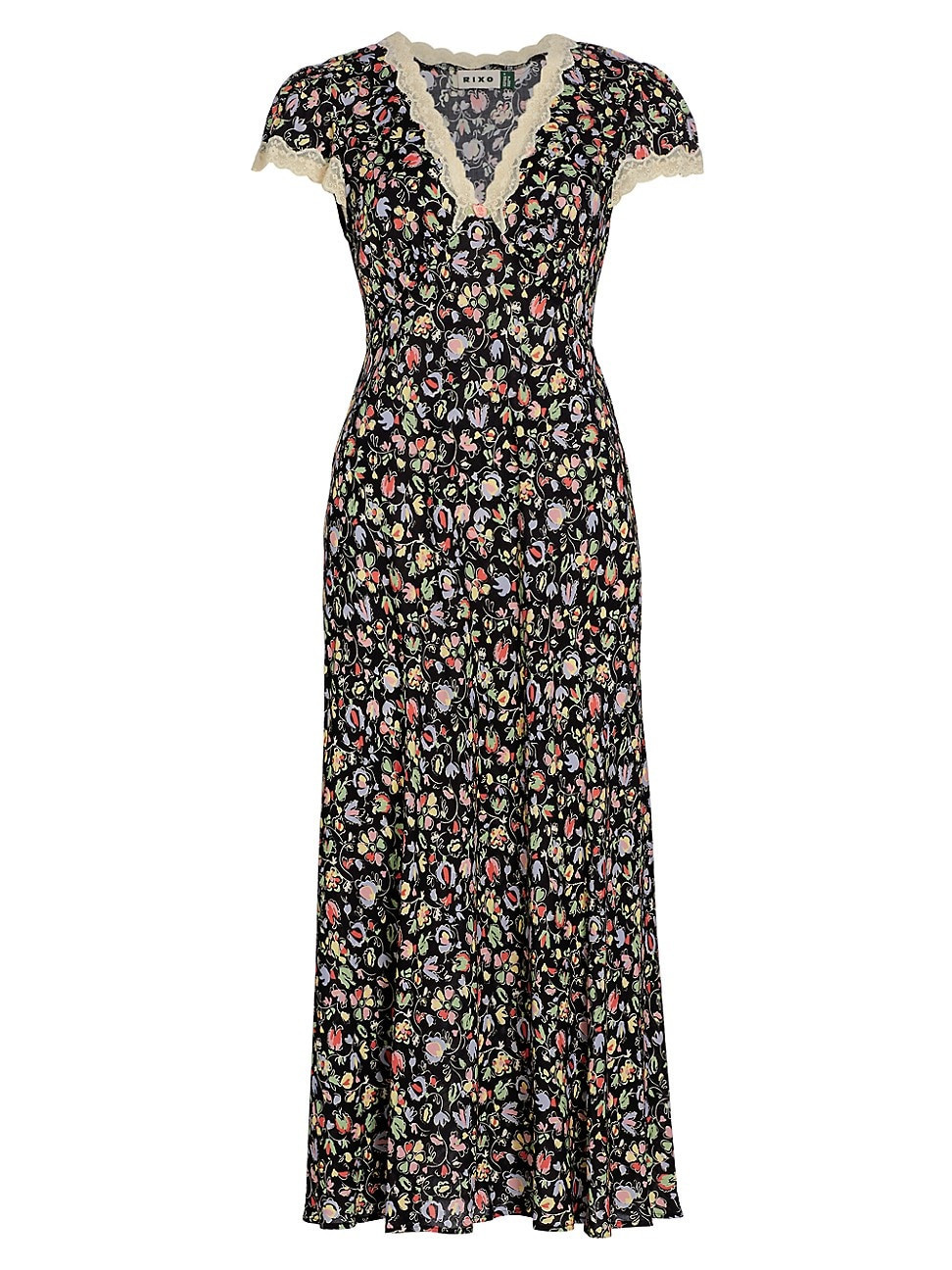 Women's Clarice Floral Short-Sleeve Midi-Dress - Amelie Floral Black - Size XS | Saks Fifth Avenue