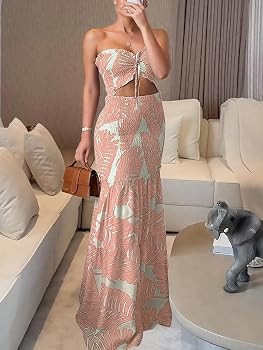 CHICME Floral Printed Vacation Dress Halter Tie Ruched Shirred Bandeau Party Dress Slim Ruffle He... | Amazon (US)