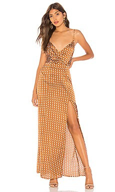 About Us Lorie Slit Maxi Dress in Brown Polka Dot from Revolve.com | Revolve Clothing (Global)