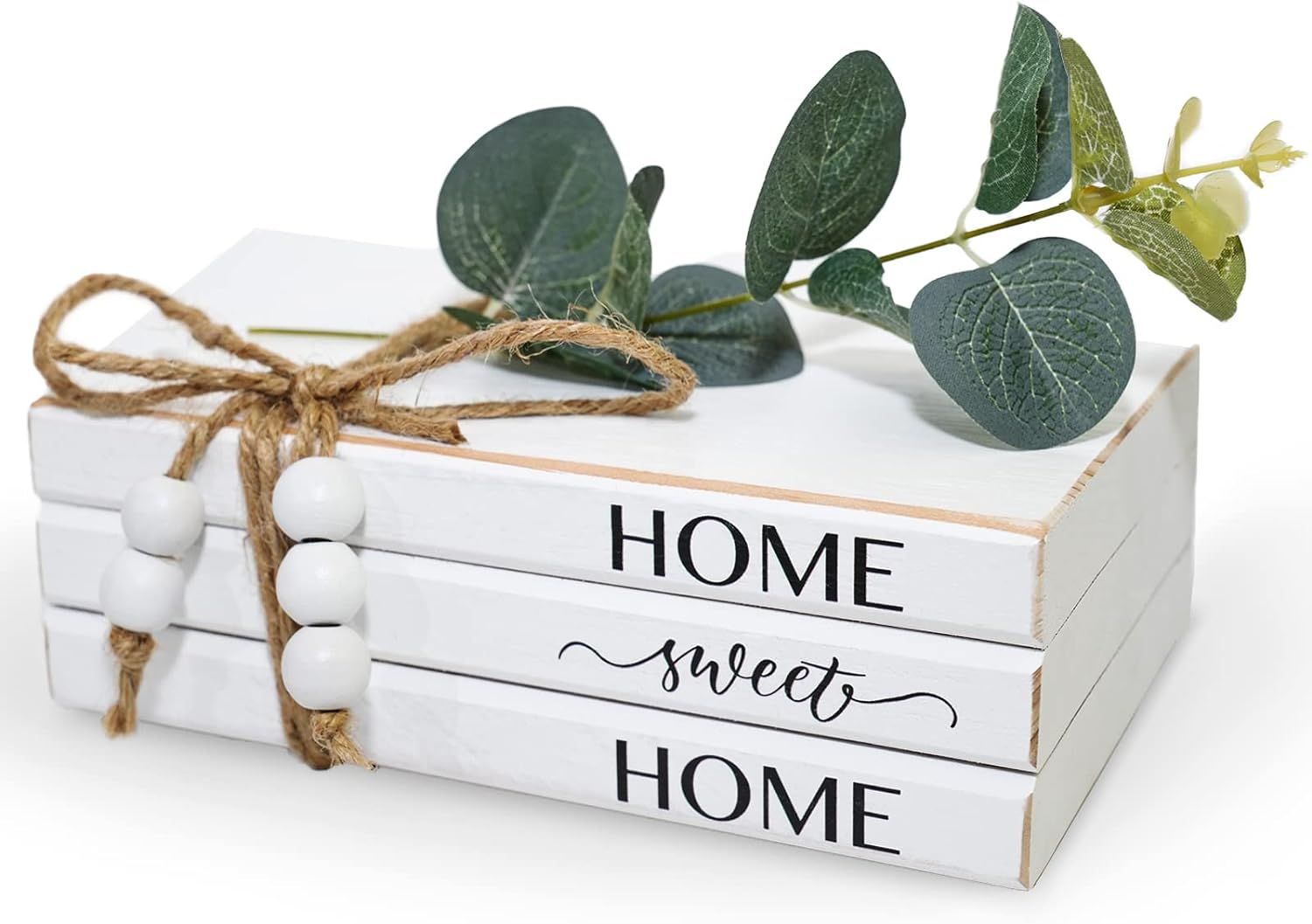 3 Pieces Wooden Decorative White Books, Rustic Farmhouse Book Stack, Faux Books for Coffee Table ... | Amazon (US)