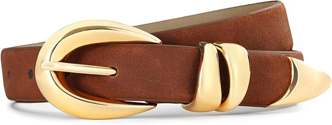 Belts for Women with Gold Buckle – Adjustable Black leather Belt for Jeans, Dress, Pants | Amazon (US)