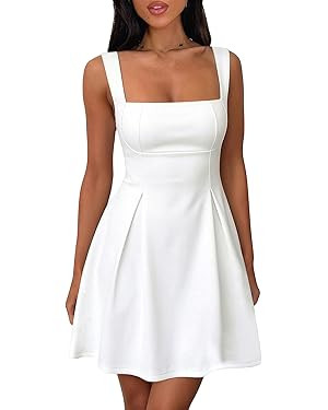 Women's Square Neck Mini Dress Sexy Sleeveless Adjustable Straps Bow Tie A-Line Graduation Short ... | Amazon (US)