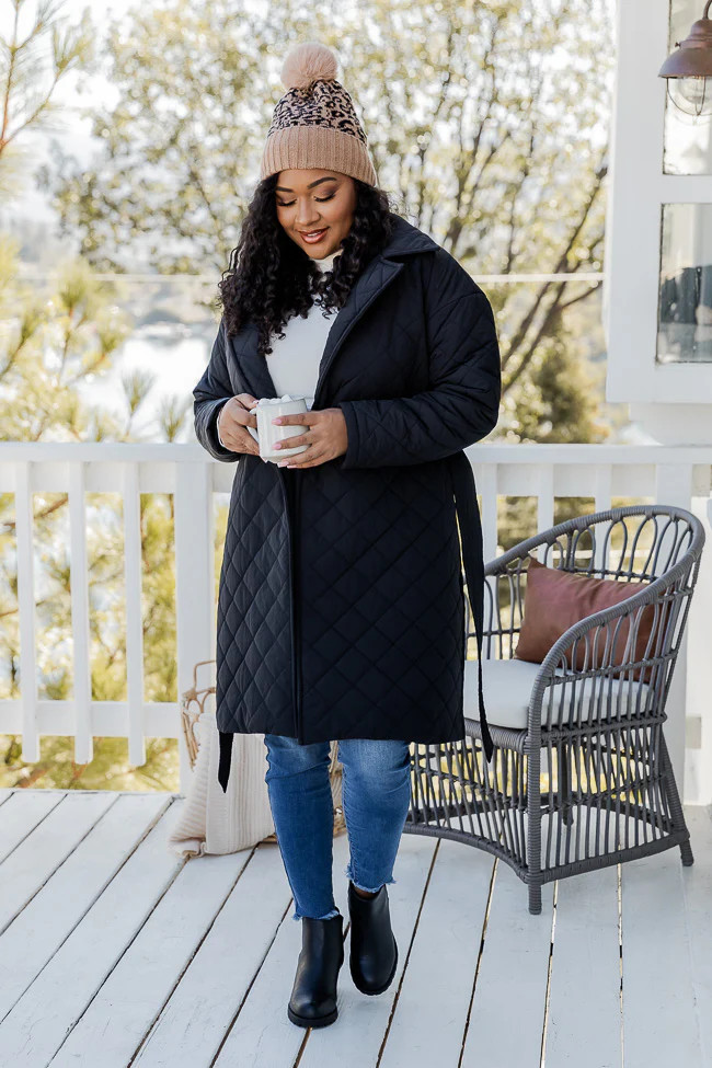 Over The Edge Black Quilted Coat | Pink Lily
