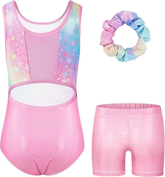 JiAmy Gymnastics Leotards for Girls, Sleeveless Sparkly Dance Biketards with Shorts Ballet Tumbli... | Amazon (US)