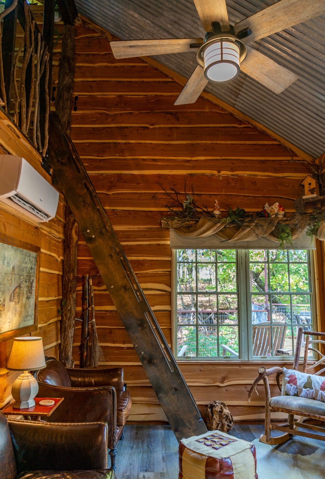 Hidden in the woods at Fuller’s Folly River Ranch, this hobbit-style treehouse sits 15 feet above the ground on a private deck overlooking its own waterfall.

🛏️ Sleeps up to 6 with 2 bedrooms + loft bunks for kids
🛁 Full bathroom with oversized shower + towels provided
🍳 Full kitchen with stove, fridge, cookware, and coffee maker
🌡️ AC + heat for year-round stays
🌉 Entry via a swinging bridge into a wraparound treehouse deck
💦 Private hot tub overlooking the forest + waterfall
🔥 Fire pit + propane grill + outdoor dining areas
🌊 Located directly on the Brazos River on a 350-acre ranch
🛶 Kayaks, paddleboards, and tubing (seasonal) included
🥾 Hiking trails, fishing spots, and wildlife around the property
🐴 On-site activities like barnyard animals, axe throwing, and a fairy forest
🐶 Up to 2 dogs allowed (pet fee required)

The entire setup is designed for a secluded stay in nature, but with full amenities so you’re not sacrificing comfort for the experience.  
