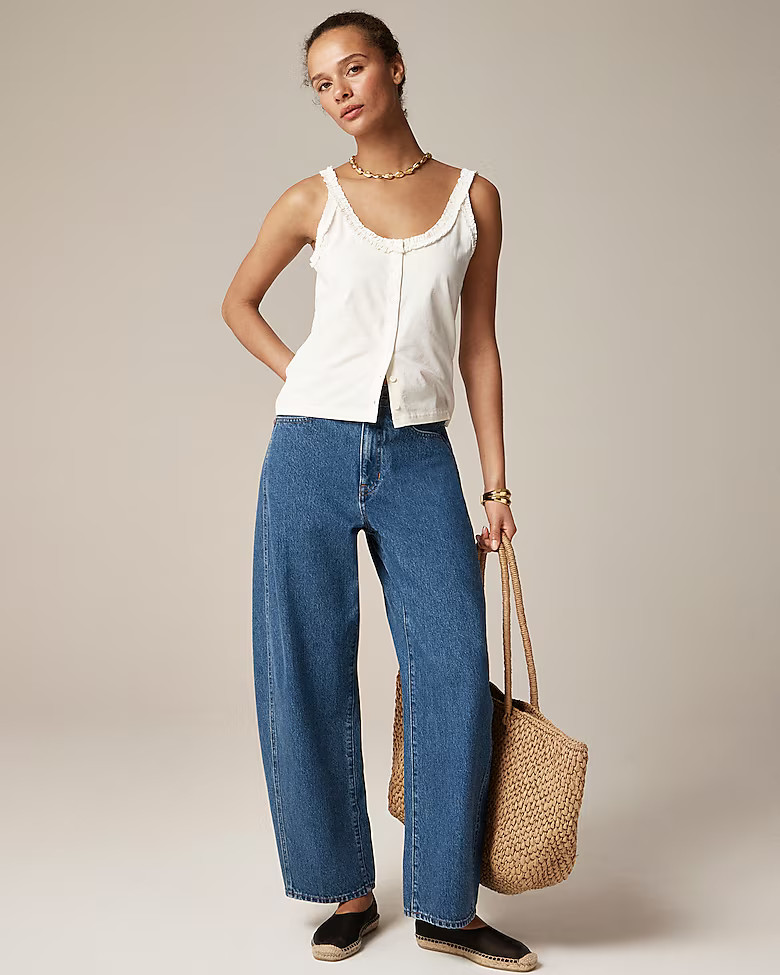 Broken-in jersey button-front tank top with ruffle trim | J. Crew US