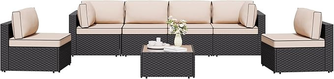 Shintenchi 7 Pieces Outdoor Patio Sectional Sofa Couch, Wicker Furniture Conversation Sets with W... | Amazon (US)
