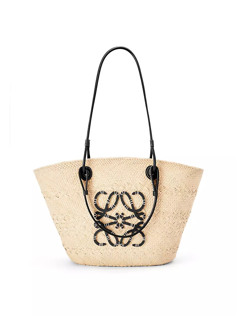 LOEWE Paula's Ibiza Anagram Leather-Trimmed Iraca Basket Bag | Saks Fifth Avenue | Saks Fifth Avenue