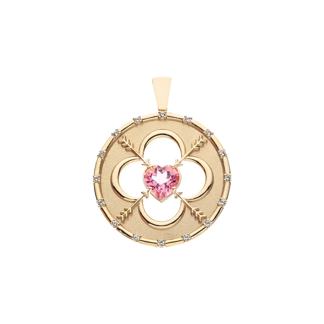 LOVE 14k Pink Tourmaline Quatrefoil Coin Pendant | Jane Win