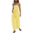 Womens Casual Strapless Jumpsuits off the Shoulder Summer Rompers Sleeveless One Piece Outfits wi... | Amazon (US)