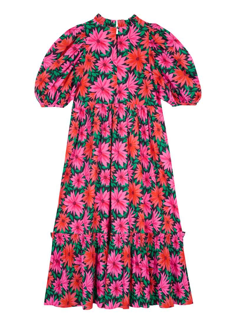 Priya Dahlia Floral Print Puff Sleeve Midi Dress | Joanie