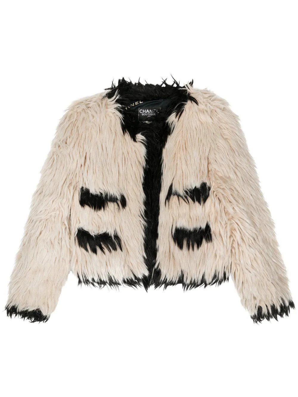 CHANEL Pre-Owned 1994 faux-fur collarless jacket - Neutrals | Farfetch Global