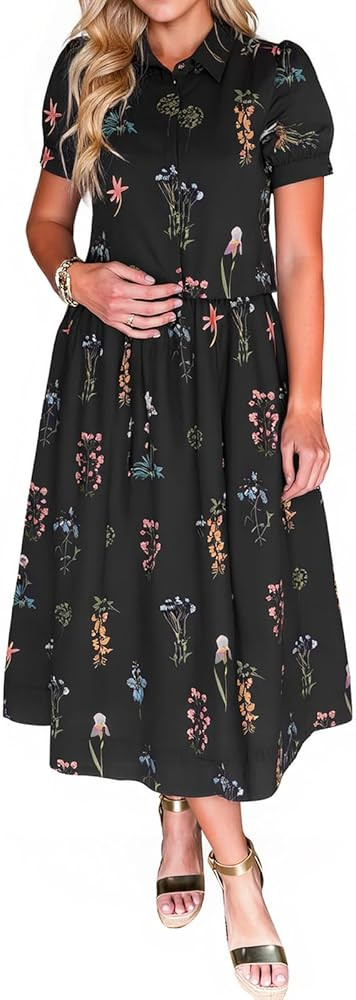 Tankaneo Womens Floral 2 Piece Skirt Set Summer Puff Sleeve Crop Blouse and Maxi Dress Outfits Ma... | Amazon (US)