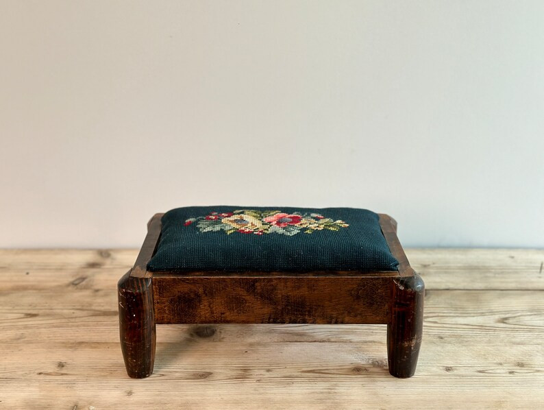 Vintage Tapestry Footrest Made of Wood and Covered With a Wool Needlepoint Panel, Red and Yellow ... | Etsy (US)