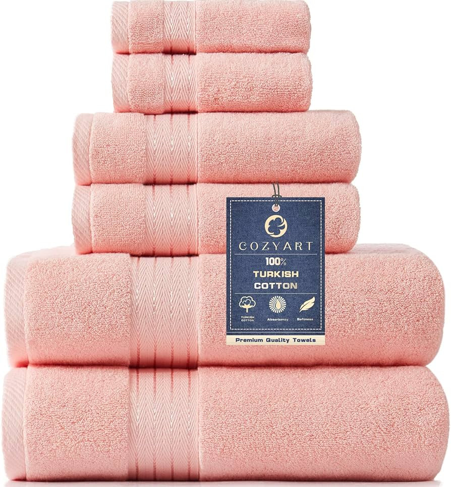 COZYART Pink Bath Towels Set, Turkish Cotton Hotel Bath Towels Soft for Bathroom, Thick Bathroom ... | Amazon (US)