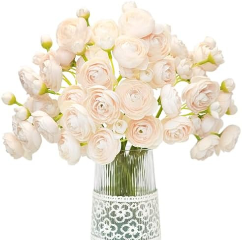Letjolt Ranunculus Artificial Flower Light Champagne Silk Flowers Faux DIY Bouquet for Wedding En... | Amazon (US)