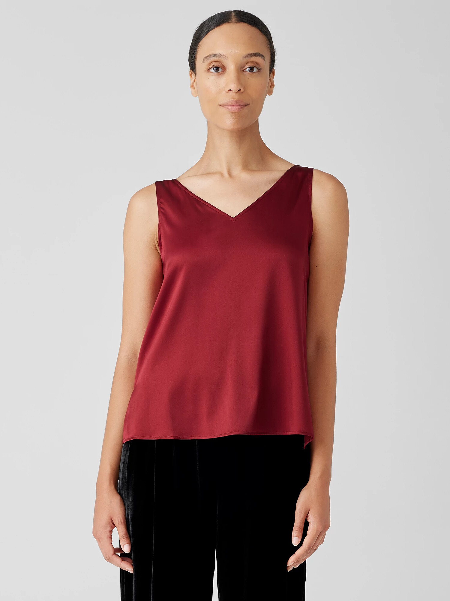 Stretch Silk Charmeuse V-Neck Tank | Eileen Fisher