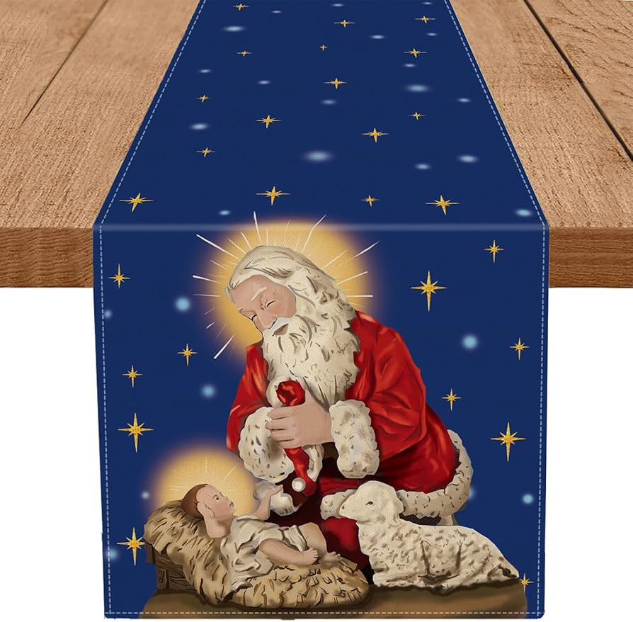 Jesus Christmas Decorations Table Runner Holy Night Nativity Santa Religious Navy Blue Kitchen Di... | Amazon (US)
