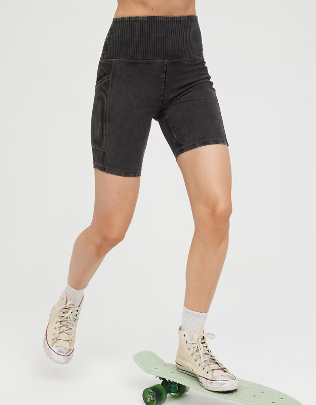 OFFLINE OG Ribbed High Waisted Pocket 7" Bike Short | American Eagle Outfitters (US & CA)