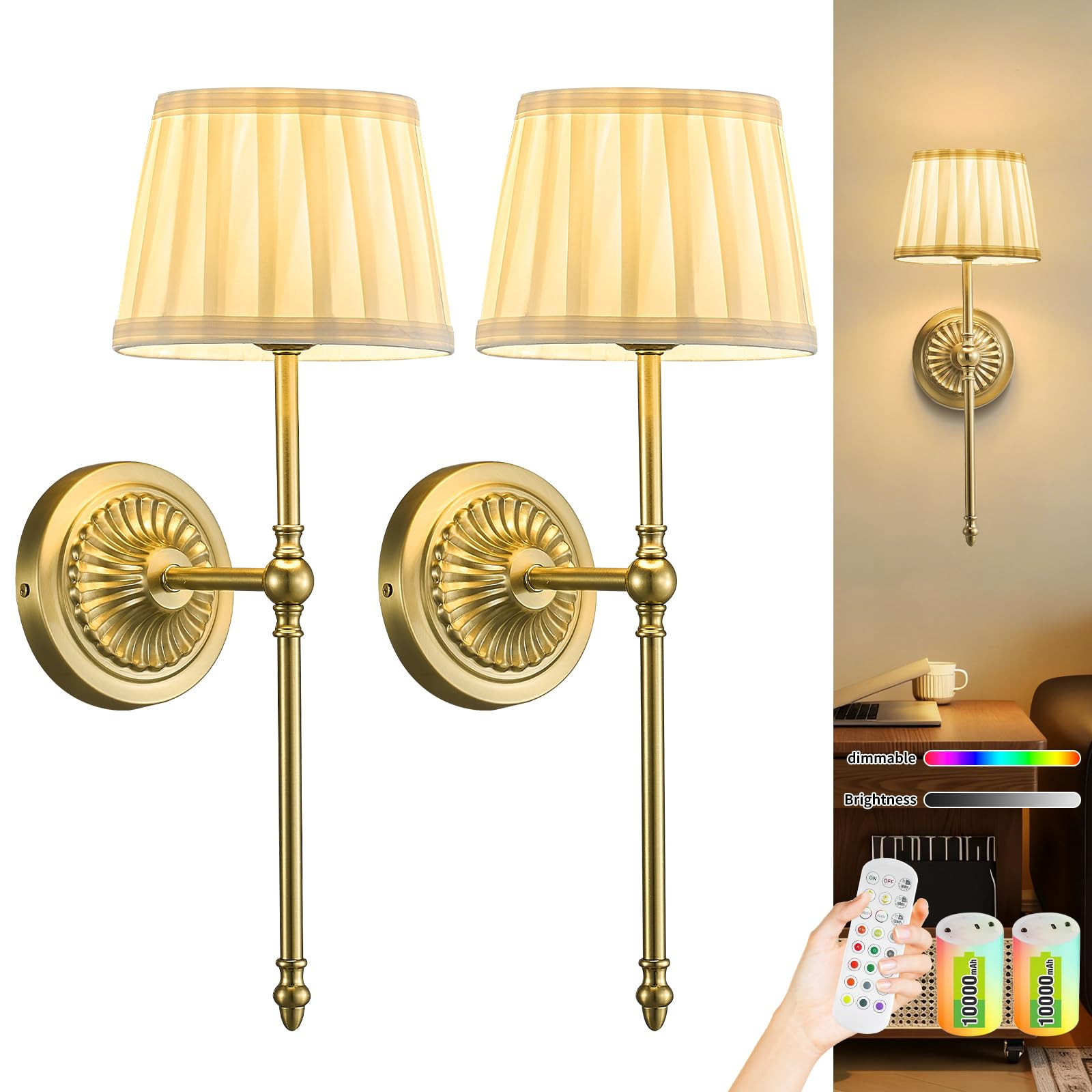 Cordless Wall Sconces Set of 2,10000mAh Small Wireless Battery Operated Wall Sconces Set of Two w... | Amazon (US)