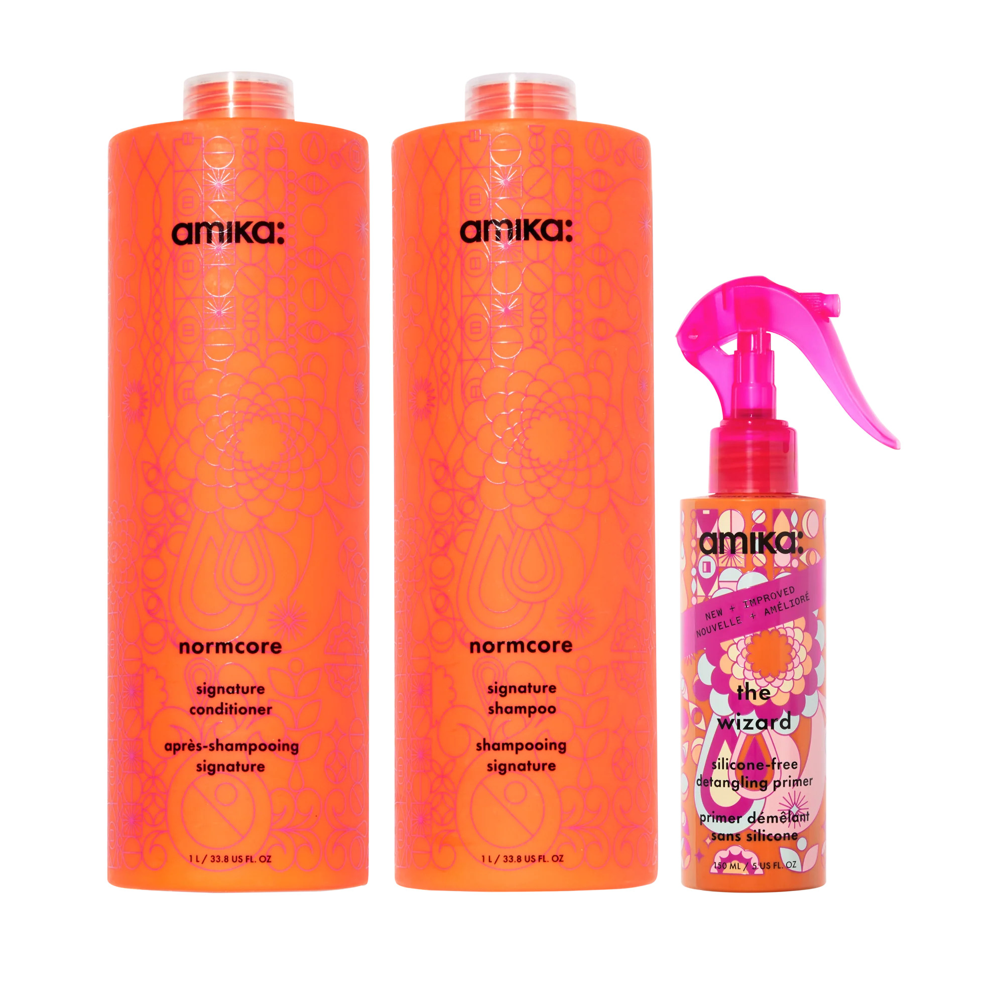 super-sized signature set | normcore nourishing shampoo + conditioner + the wizard silicone-free ... | amika US