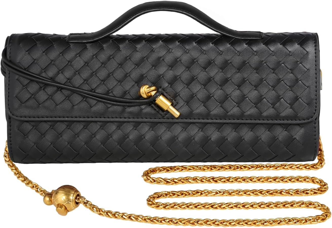Woven Evening Bag Clutch Purses For Women, Woven Leather Crossbody Bag Purse For Women With Gold ... | Amazon (US)