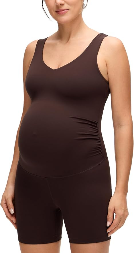 CRZ YOGA Butterluxe Maternity V Neck Workout Romper - Casual Sleeveless Shorts Jumpsuit Pregnancy... | Amazon (US)