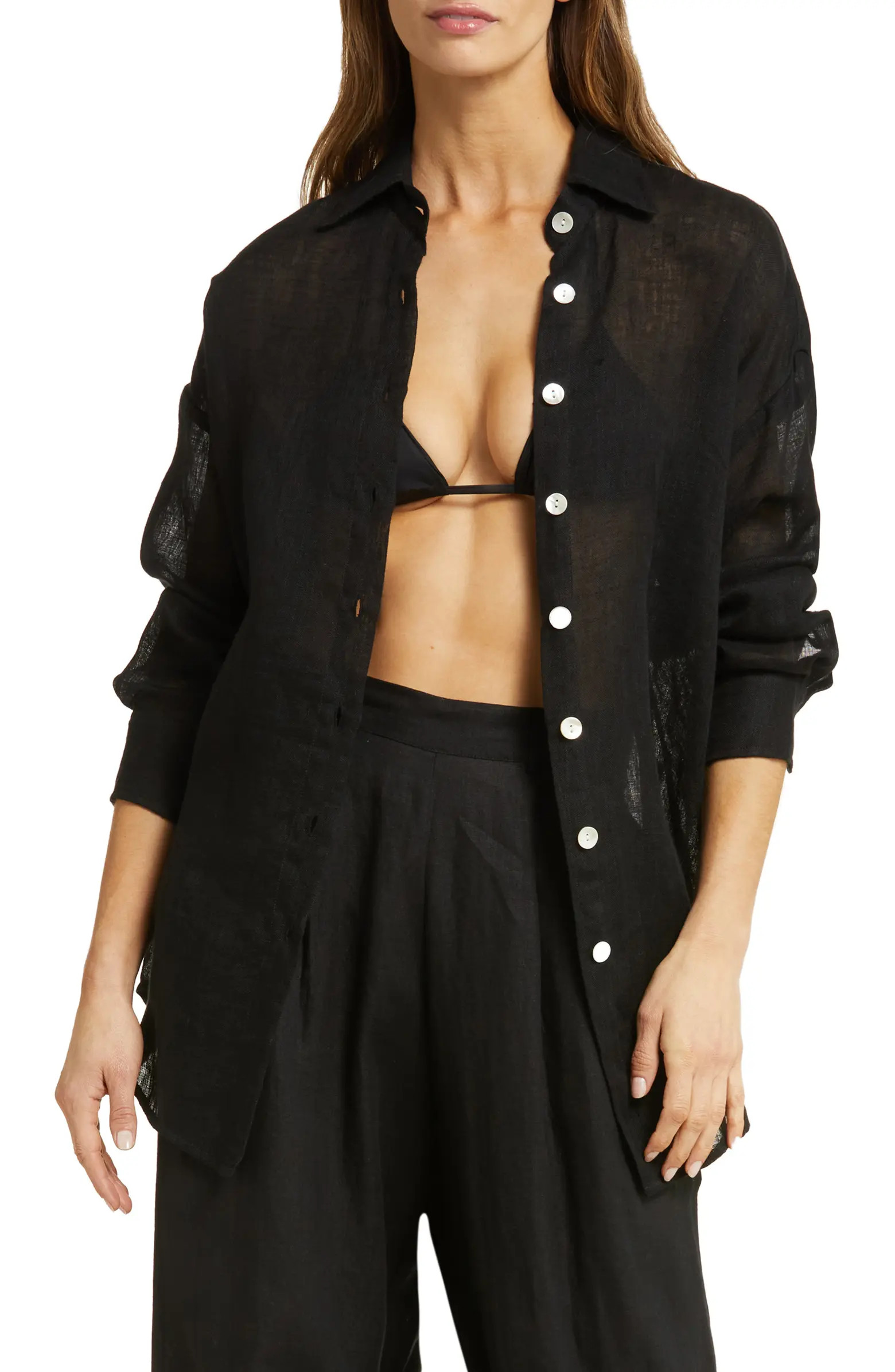 Vitamin A® Playa Oversize Linen Cover-Up Shirt | Nordstrom | Nordstrom