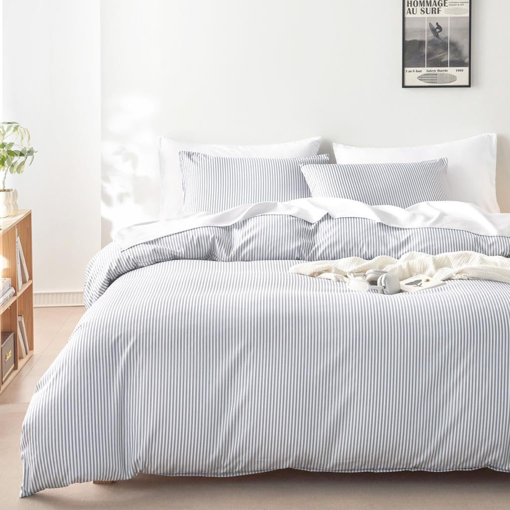 Wake In Cloud - Striped Comforter Set, Ticking Stripe Vertical Pinstripe Neutral Farmhouse Patter... | Amazon (US)