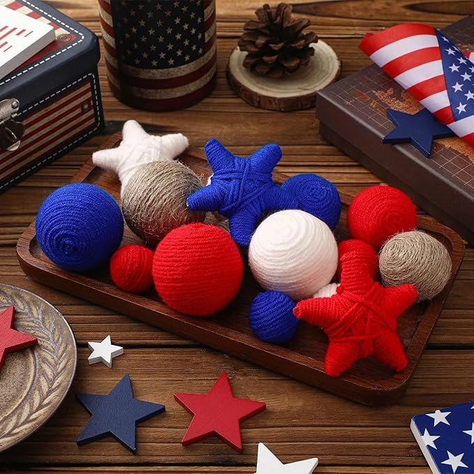 Syhood 16 Pcs 3 Sizes 4th of July Decorative Balls Rustic Patriotic Bowl Filler Red White Blue De... | Amazon (US)